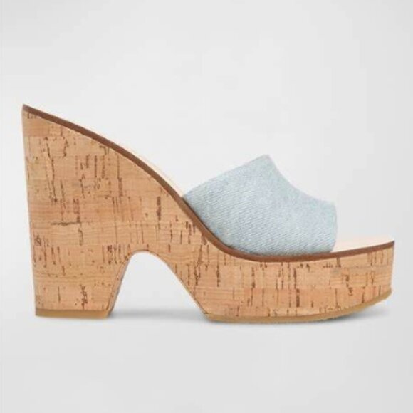 Veronica Beard Paulita Cork Platform Slide Sandals VISTA BLUE - Picture 1 of 5